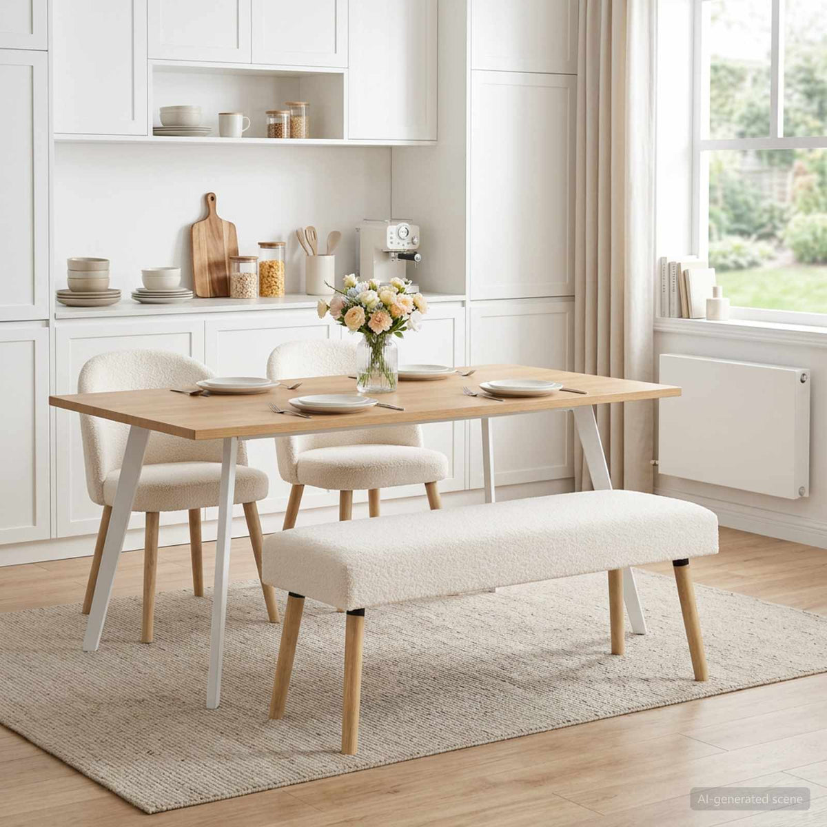 Bank Effen Crèmekleurig 110 x 40 x 46 cm Bouclé is nu te koop bij PeponiXL, paradijselijk wonen!