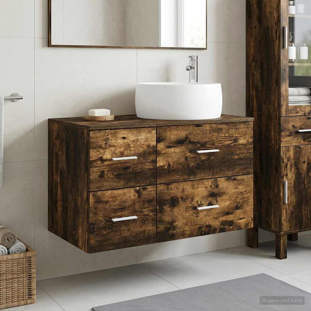 Badkamermeubelset 2 st Gerookt eiken Bewerkt hout is nu te koop bij PeponiXL, paradijselijk wonen!