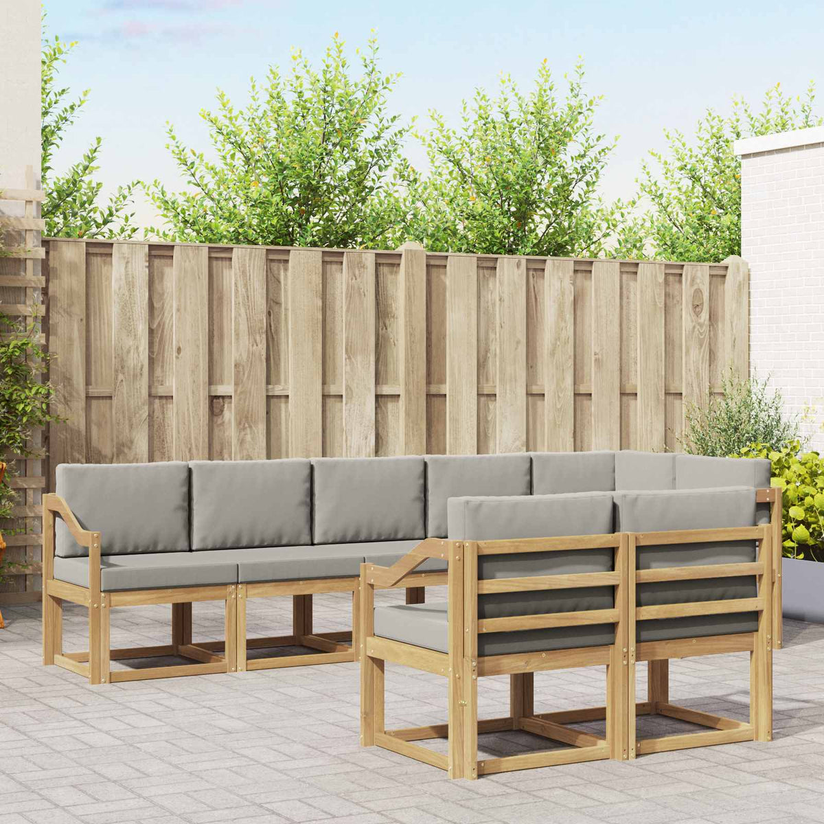 Buiten bankenset met kussen 8 pcs Wit en Lichtgrijs is nu te koop bij PeponiXL, paradijselijk wonen!