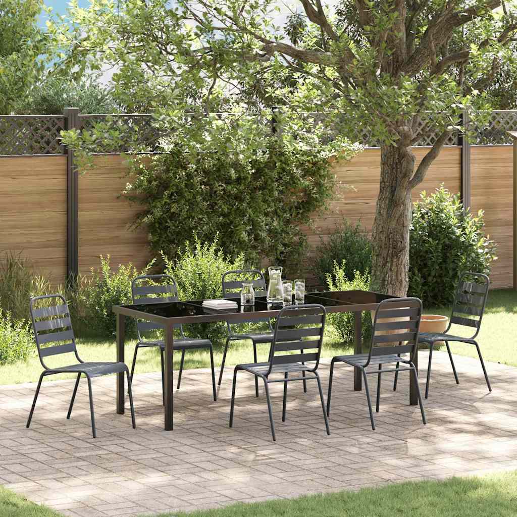 Tuin eettafelset 7 pcs Antraciet Gepoedercoat staal is nu te koop bij PeponiXL, paradijselijk wonen!