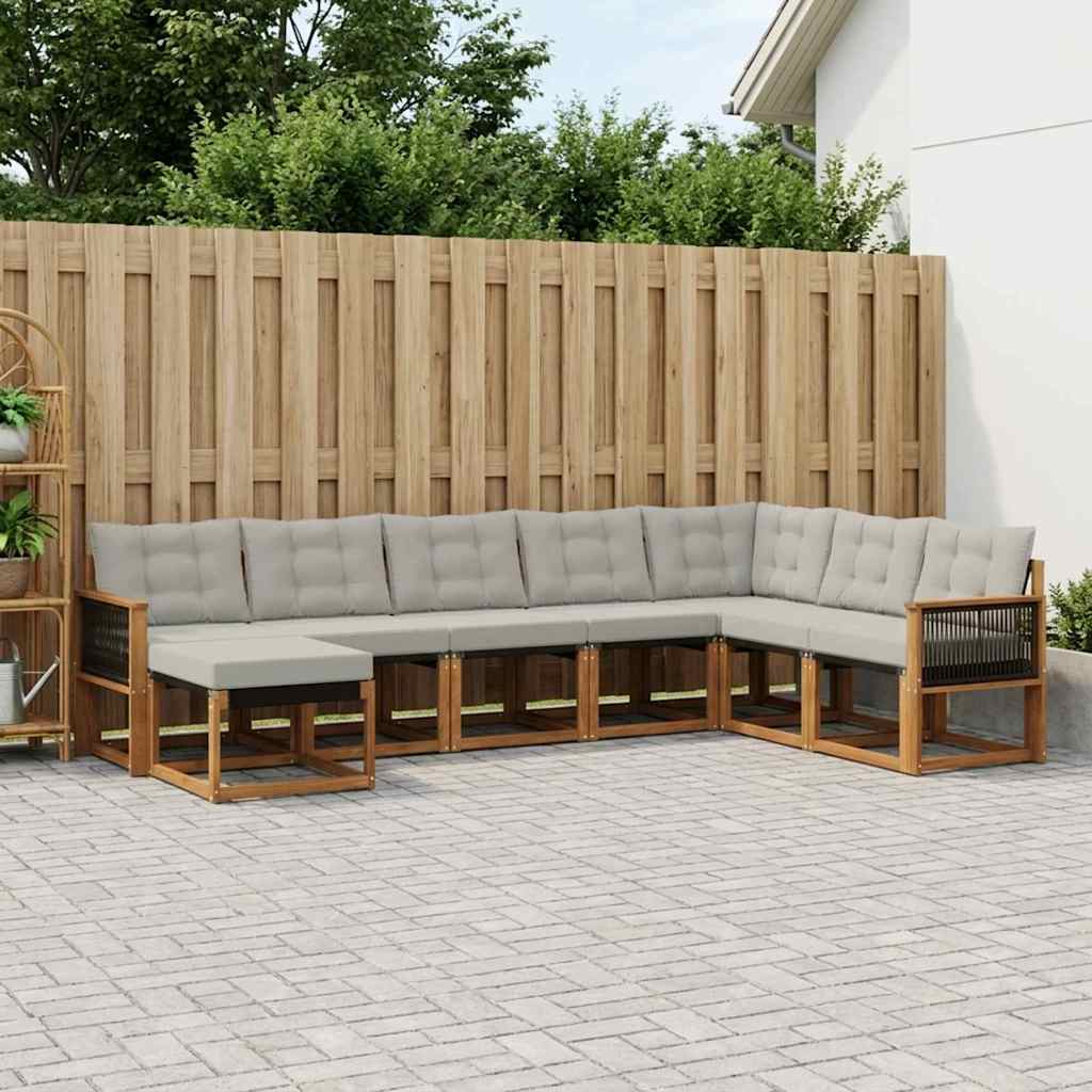 Buiten bankenset met kussen 8 pcs Natuurlijk en Lichtgrijs is nu te koop bij PeponiXL, paradijselijk wonen!