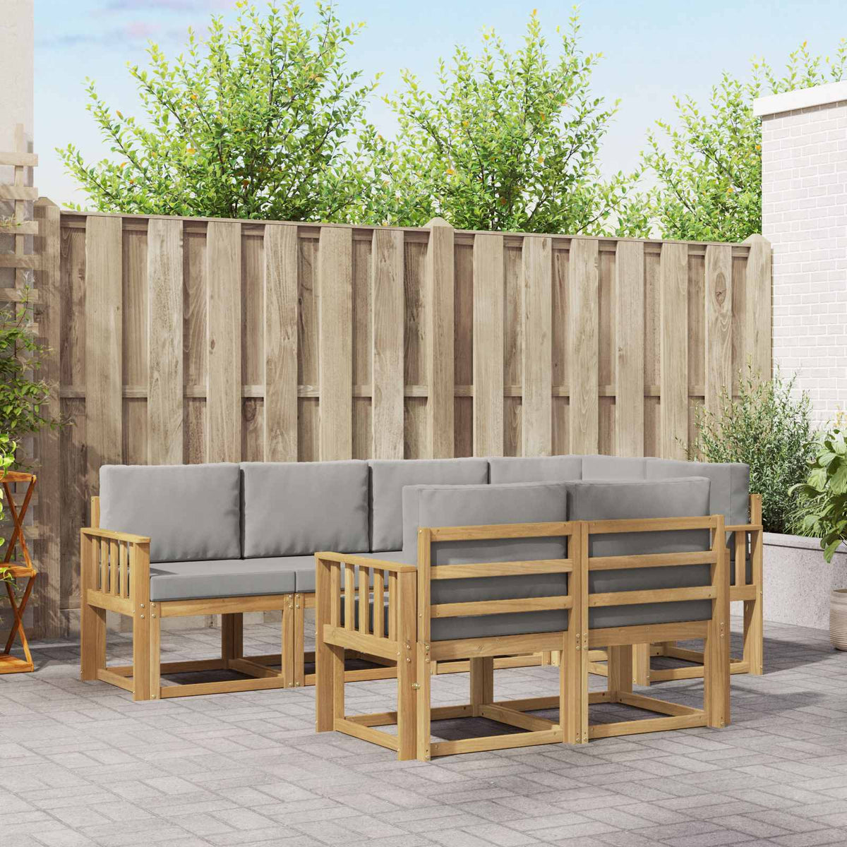Buiten bankenset met kussen 7 pcs Wit en Lichtgrijs is nu te koop bij PeponiXL, paradijselijk wonen!
