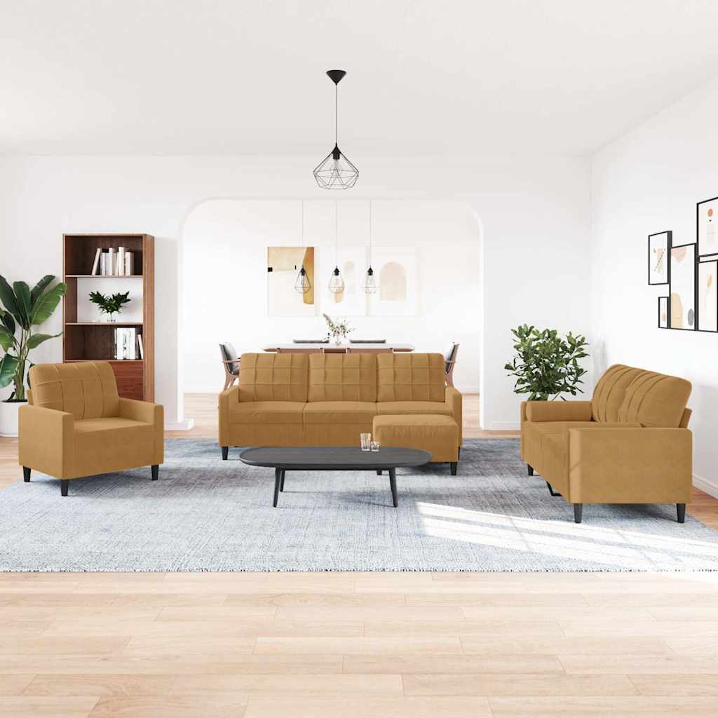 4-delige Loungeset met kussens fluweel bruin is nu te koop bij PeponiXL, paradijselijk wonen!