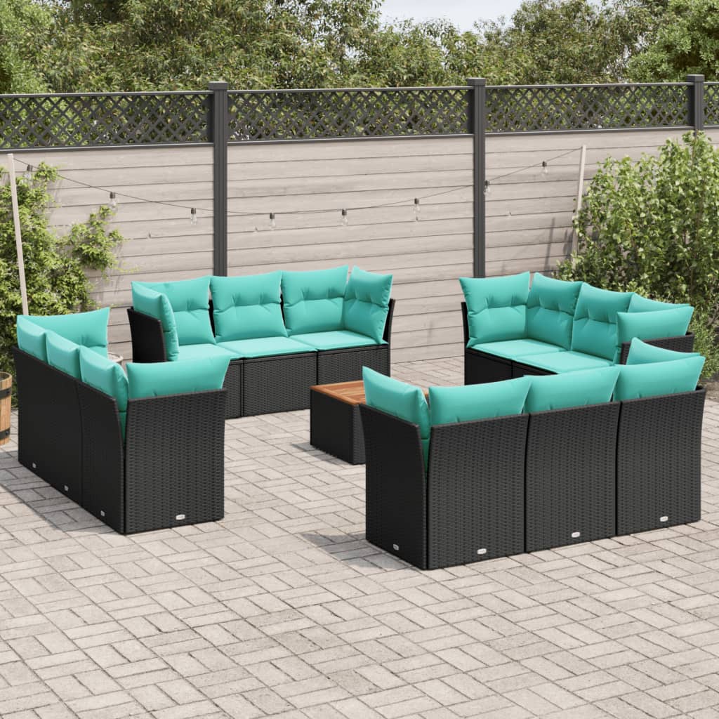 13-delige Loungeset met kussens poly rattan zwart is nu te koop bij PeponiXL, paradijselijk wonen!