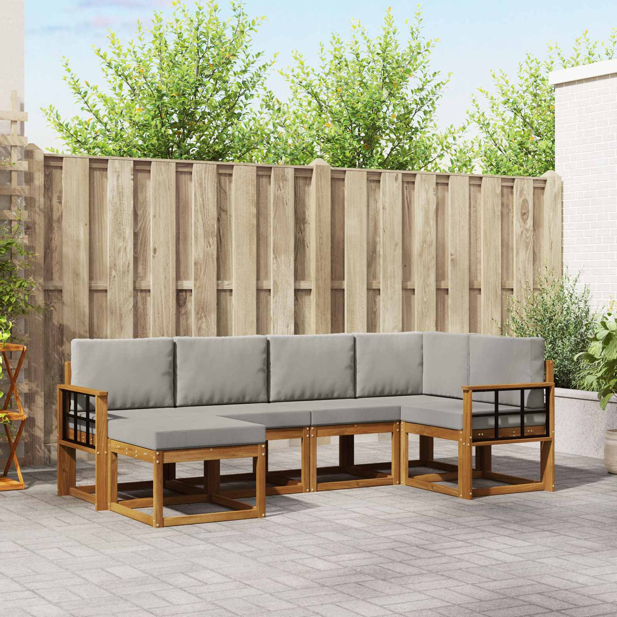 Buiten bankenset met kussen 6 pcs Natuurlijk en Lichtgrijs is nu te koop bij PeponiXL, paradijselijk wonen!