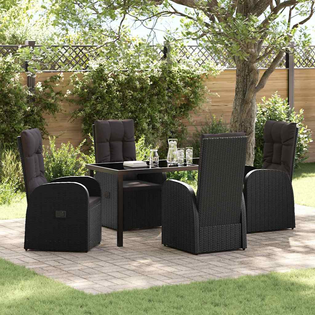 Tuin eettafelset met kussen 5 pcs Zwart poly rattan is nu te koop bij PeponiXL, paradijselijk wonen!