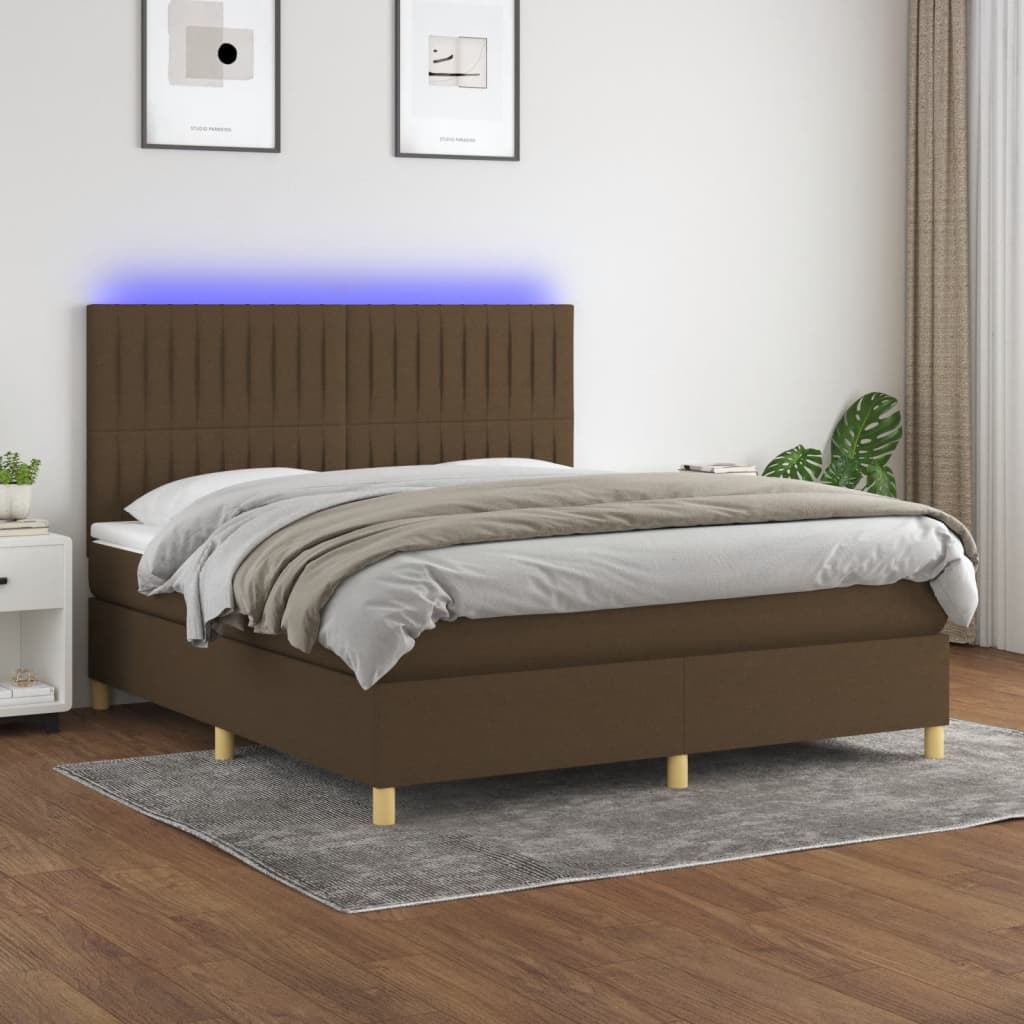 Boxspring met matras en LED stof donkerbruin 160x200 cm is nu te koop bij PeponiXL, paradijselijk wonen!