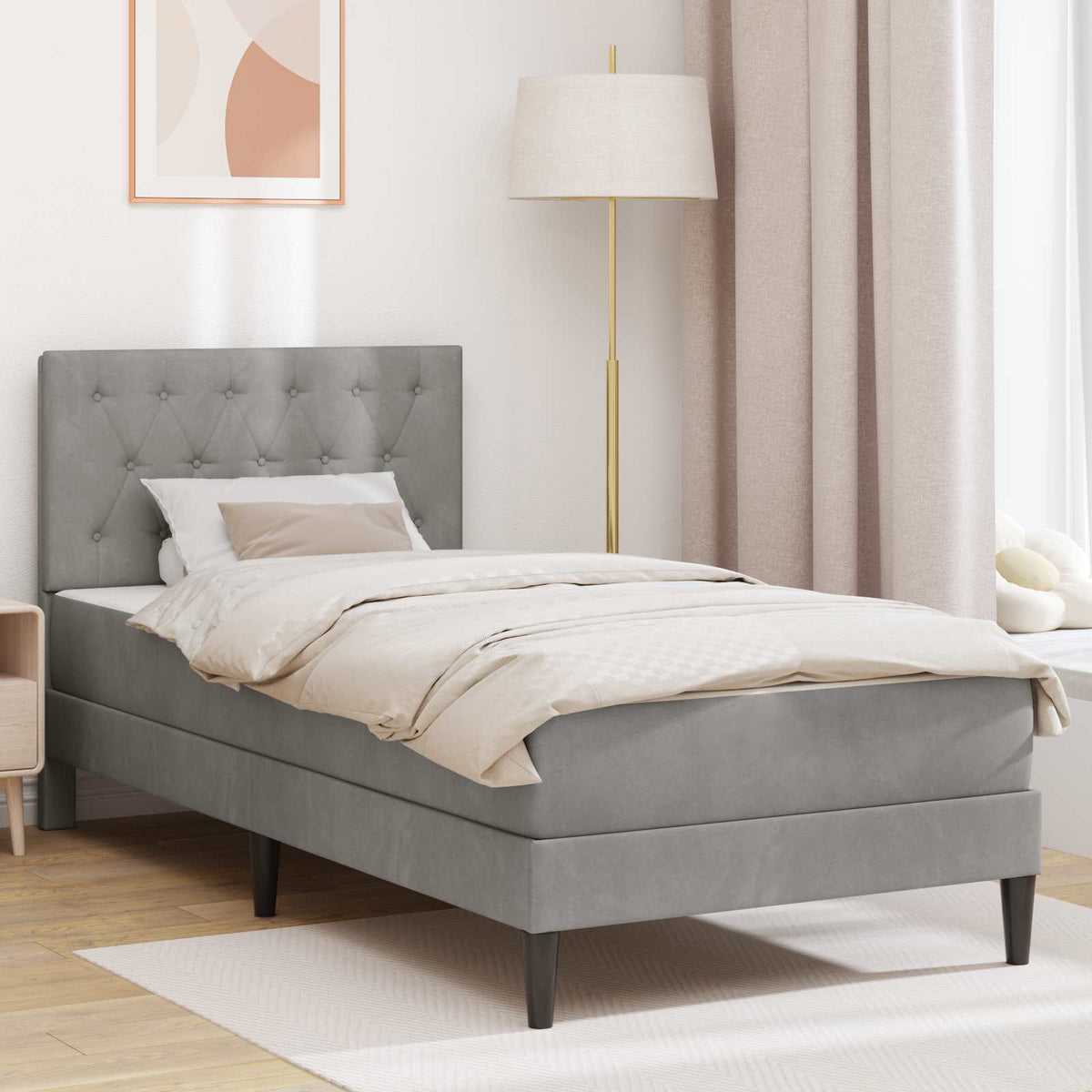 Bedframe met matras Lichtgrijs 90 x 190 cm Fluweel is nu te koop bij PeponiXL, paradijselijk wonen!
