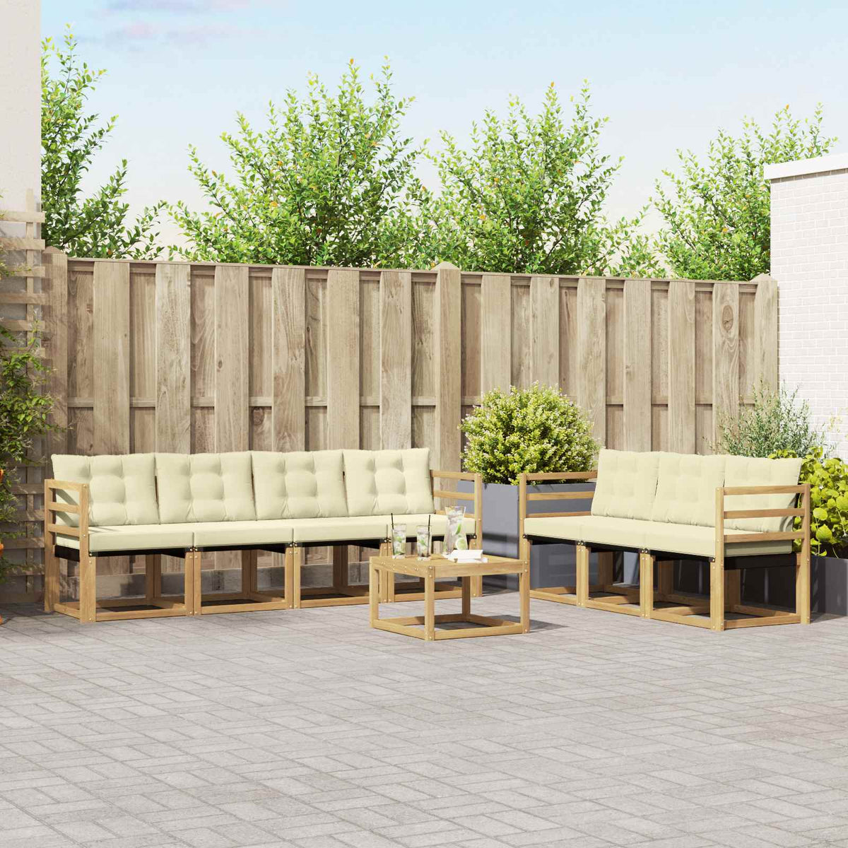 Buiten bankenset met kussen 8 pcs Wit en crèmekleurig is nu te koop bij PeponiXL, paradijselijk wonen!
