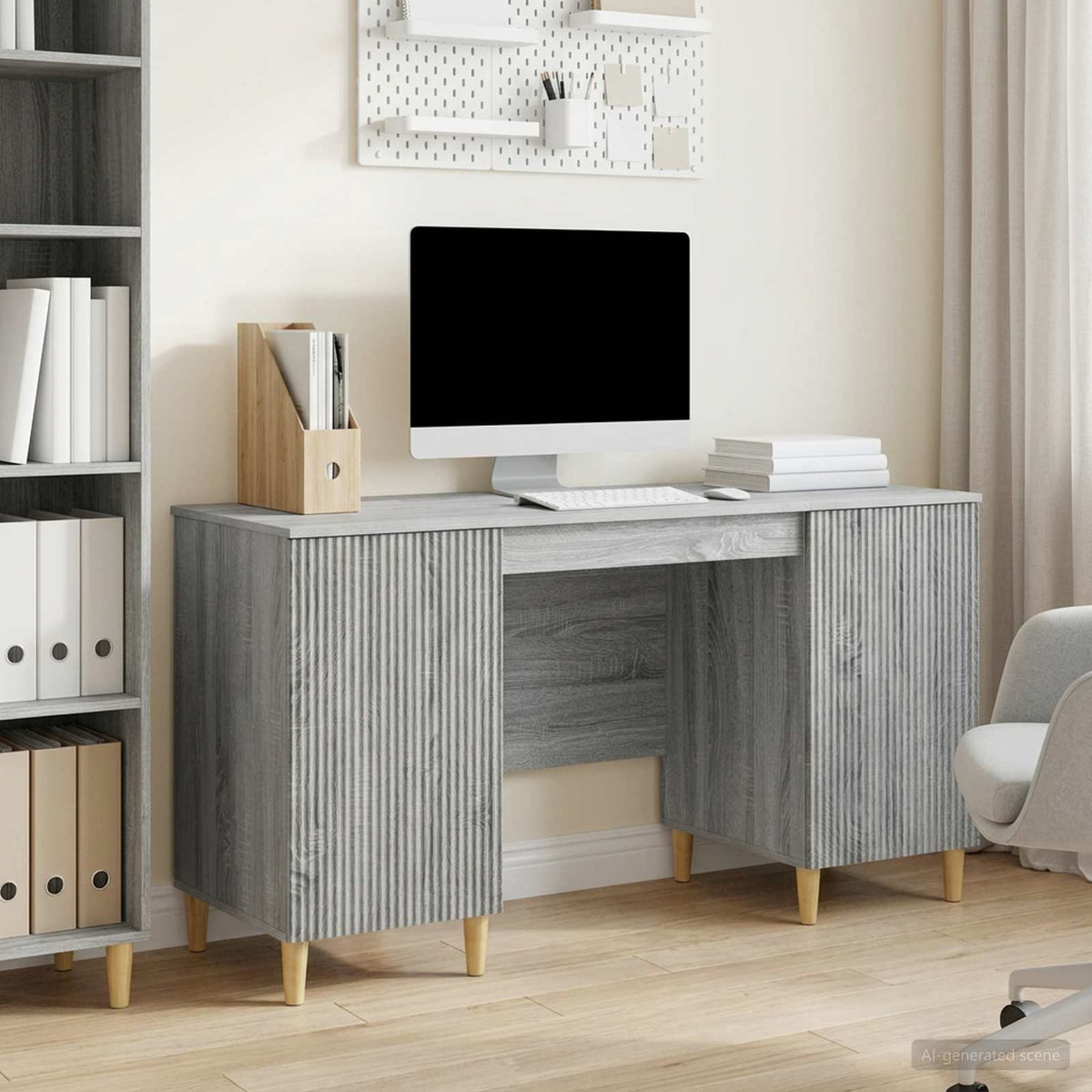 Bureau met plank Grijs sonoma 142,5 x 50 x 75 cm Bewerkt hout is nu te koop bij PeponiXL, paradijselijk wonen!