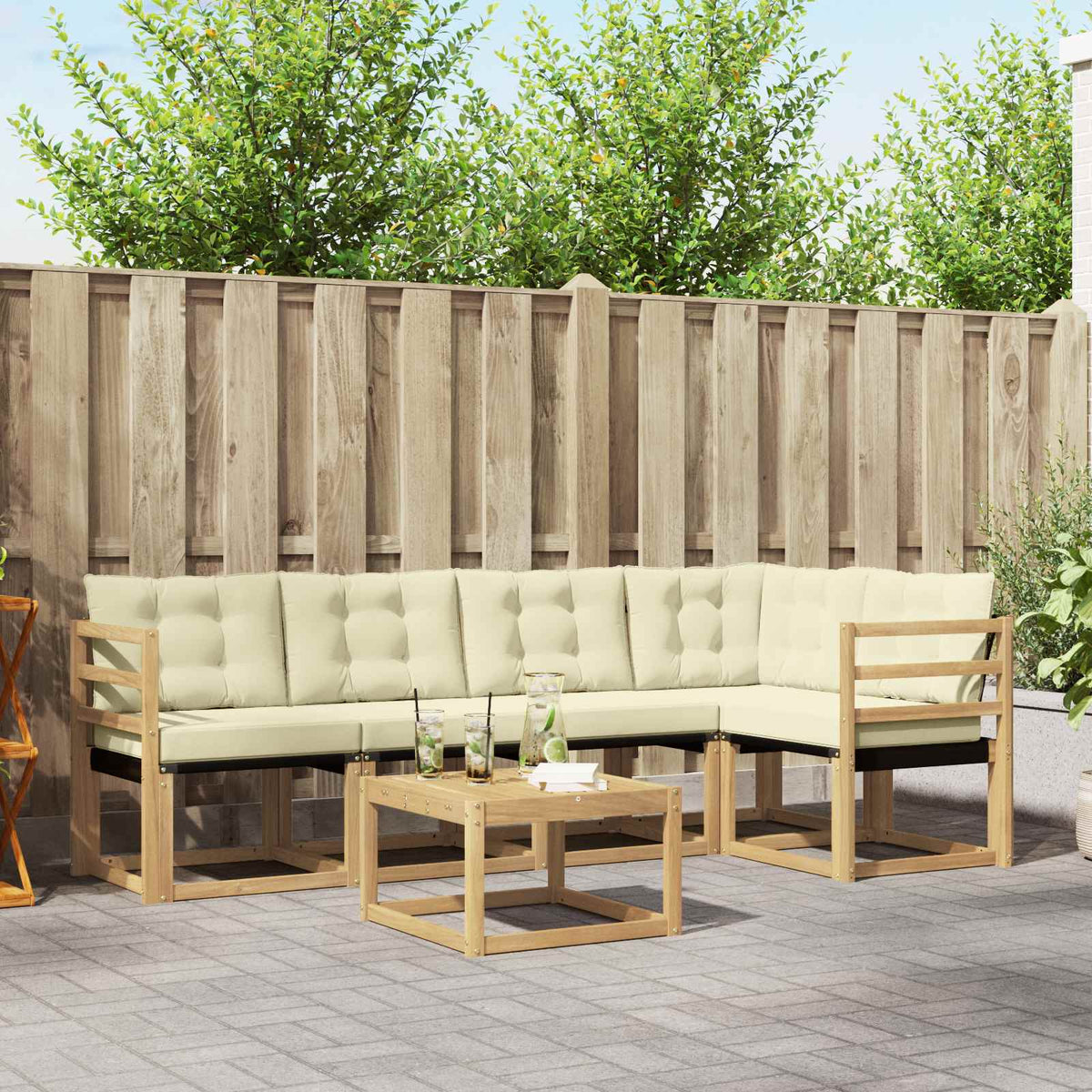 Buiten bankenset met kussen 6 pcs Wit en crèmekleurig is nu te koop bij PeponiXL, paradijselijk wonen!