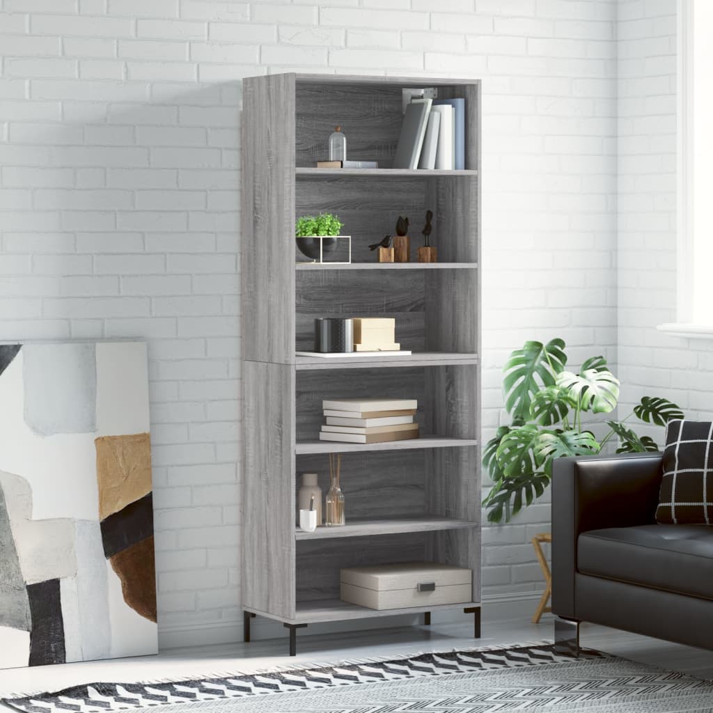 Hoge kast 69,5x32,5x180 cm bewerkt hout grijs sonoma eikenkleur is nu te koop bij PeponiXL, paradijselijk wonen!