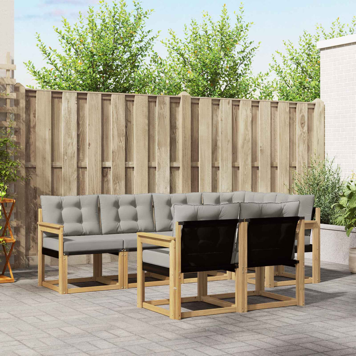 Buiten bankenset met kussen 7 pcs Wit en Lichtgrijs is nu te koop bij PeponiXL, paradijselijk wonen!