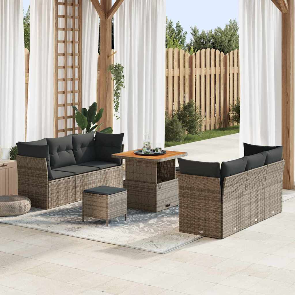 Tuin Sofa Set 9 pcs Grijs poly rattan is nu te koop bij PeponiXL, paradijselijk wonen!