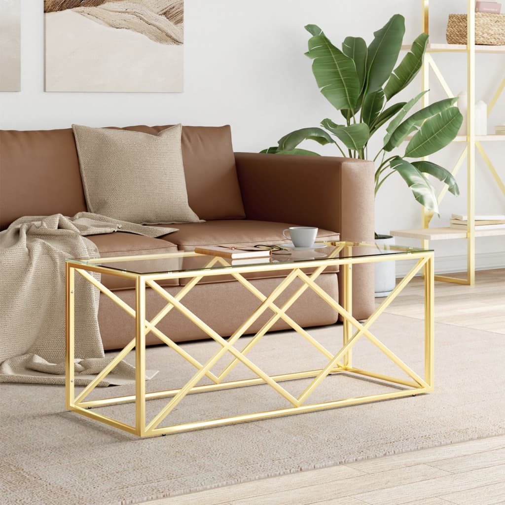 Salontafel 110x45x45 cm roestvrij staal en glas is nu te koop bij PeponiXL, paradijselijk wonen!