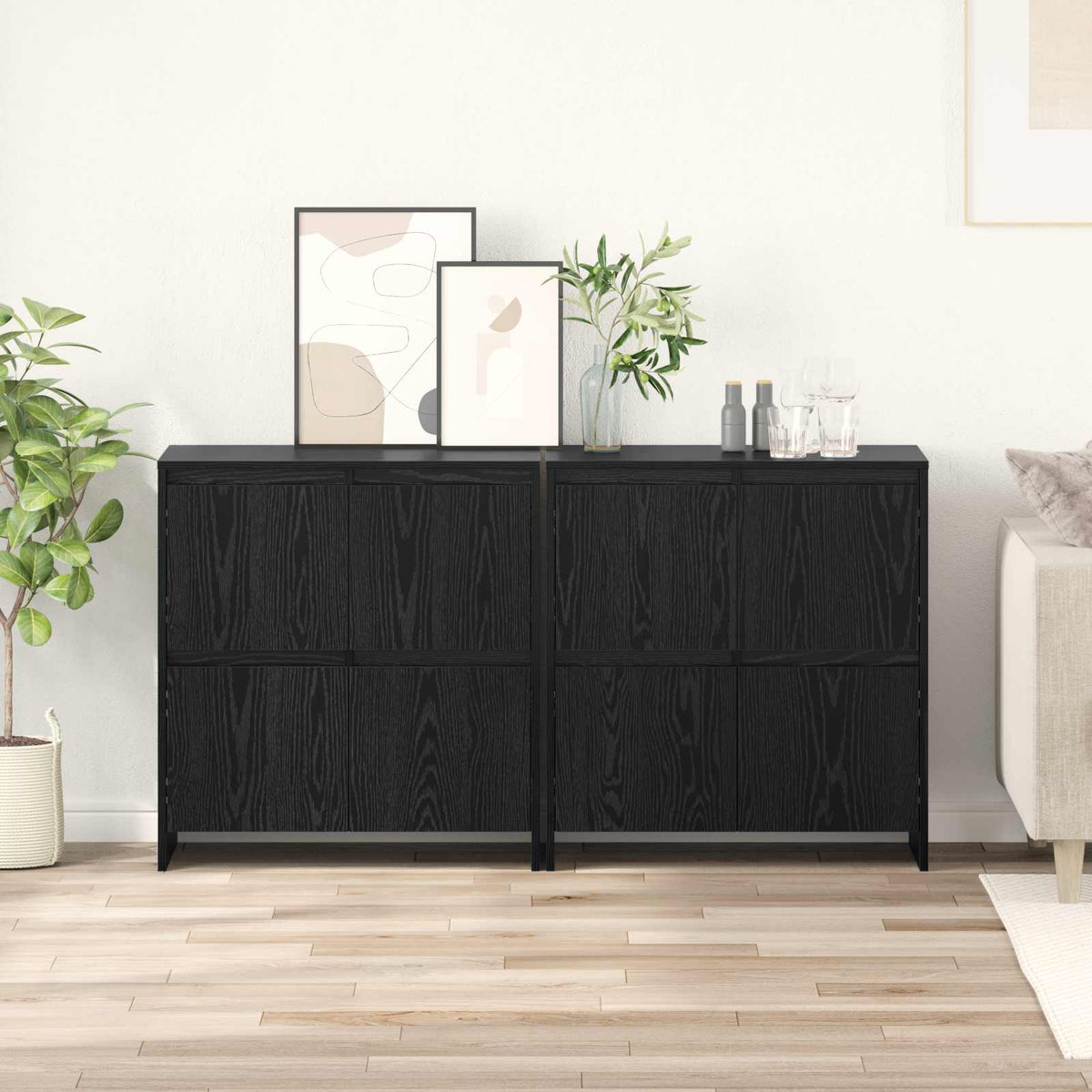 Dressoirs 2 pcs Zwart eiken 70 x 41 x 75 cm Bewerkt hout is nu te koop bij PeponiXL, paradijselijk wonen!