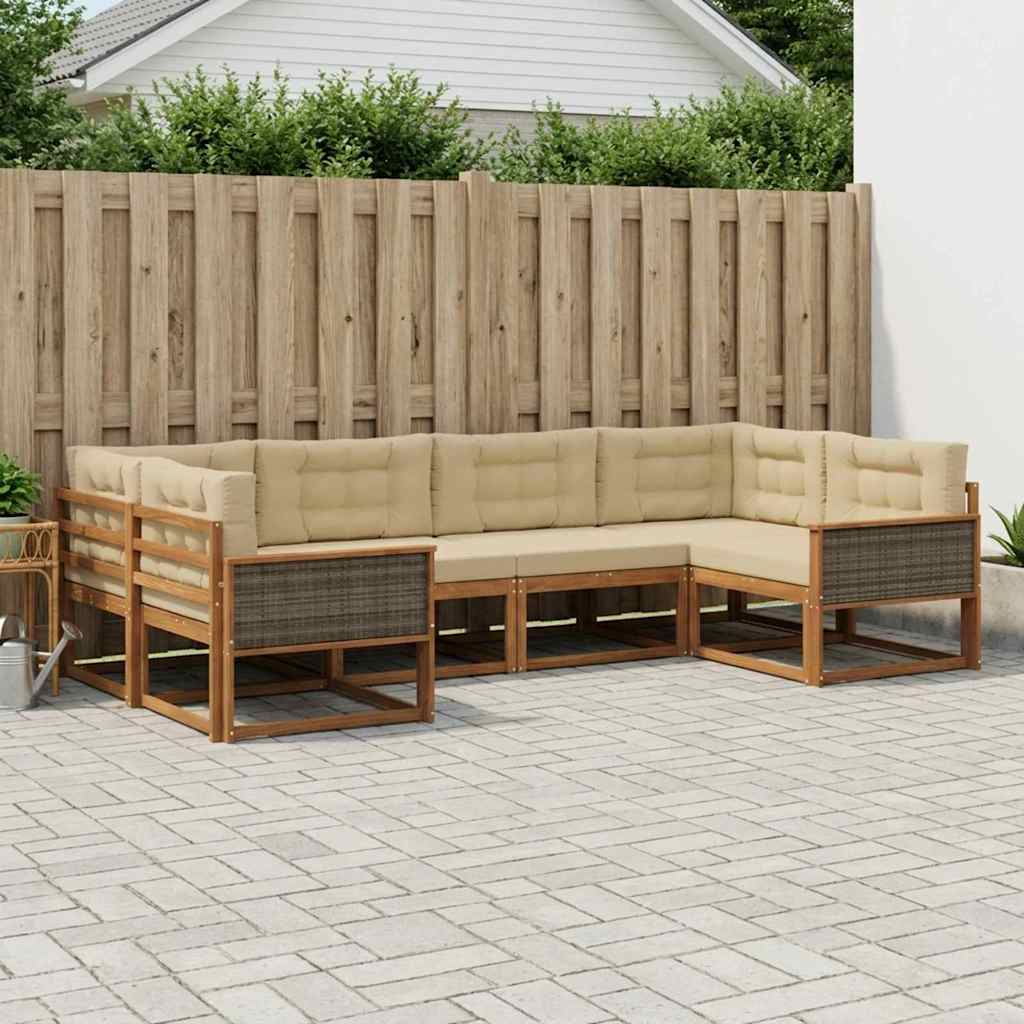 Buiten bankenset met kussen 6 pcs Natuurlijk en Beige is nu te koop bij PeponiXL, paradijselijk wonen!