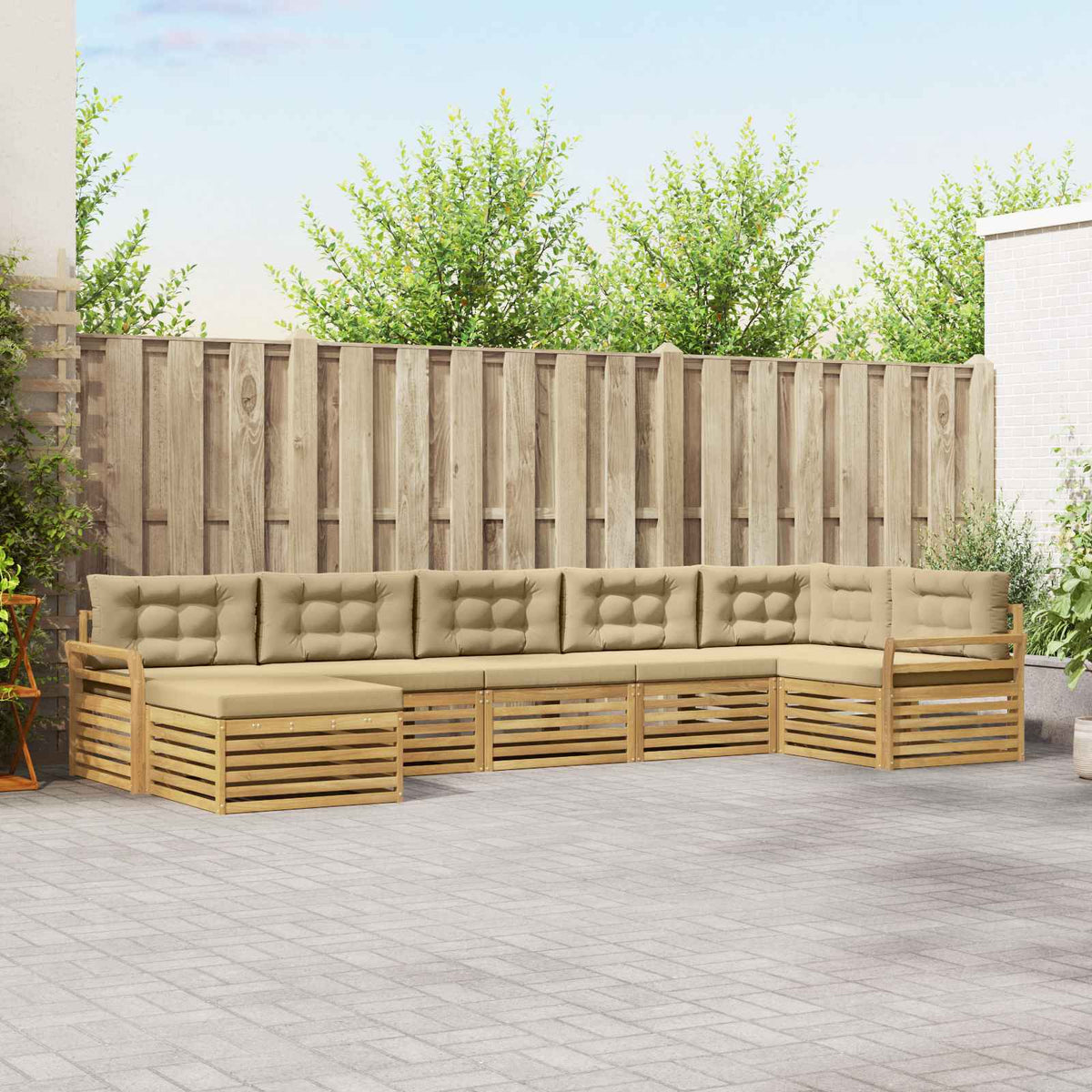 Buiten bankenset met kussen 7 pcs Wit en Beige is nu te koop bij PeponiXL, paradijselijk wonen!