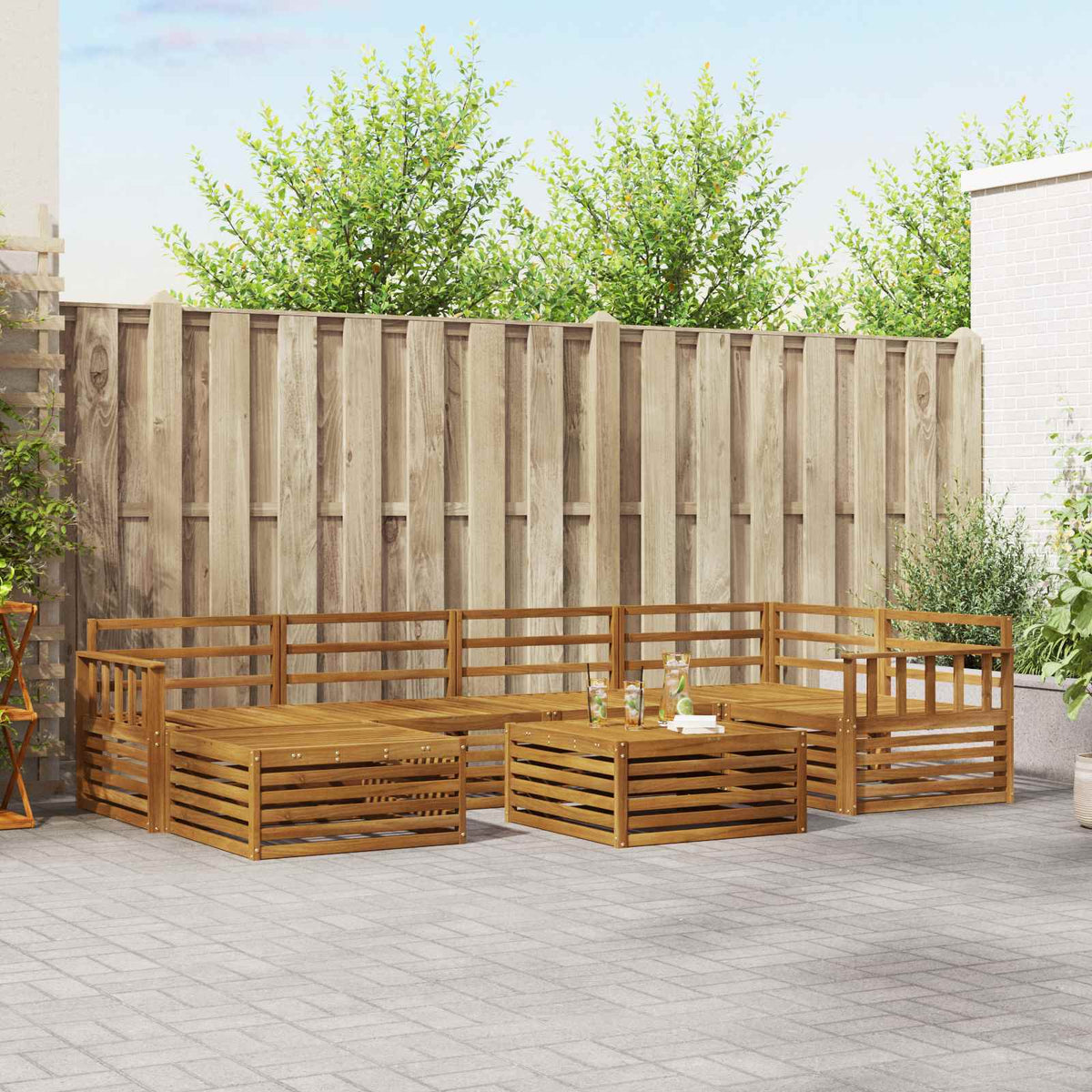 Buiten bankenset 7 pcs Naturel Massief Acaciahout is nu te koop bij PeponiXL, paradijselijk wonen!