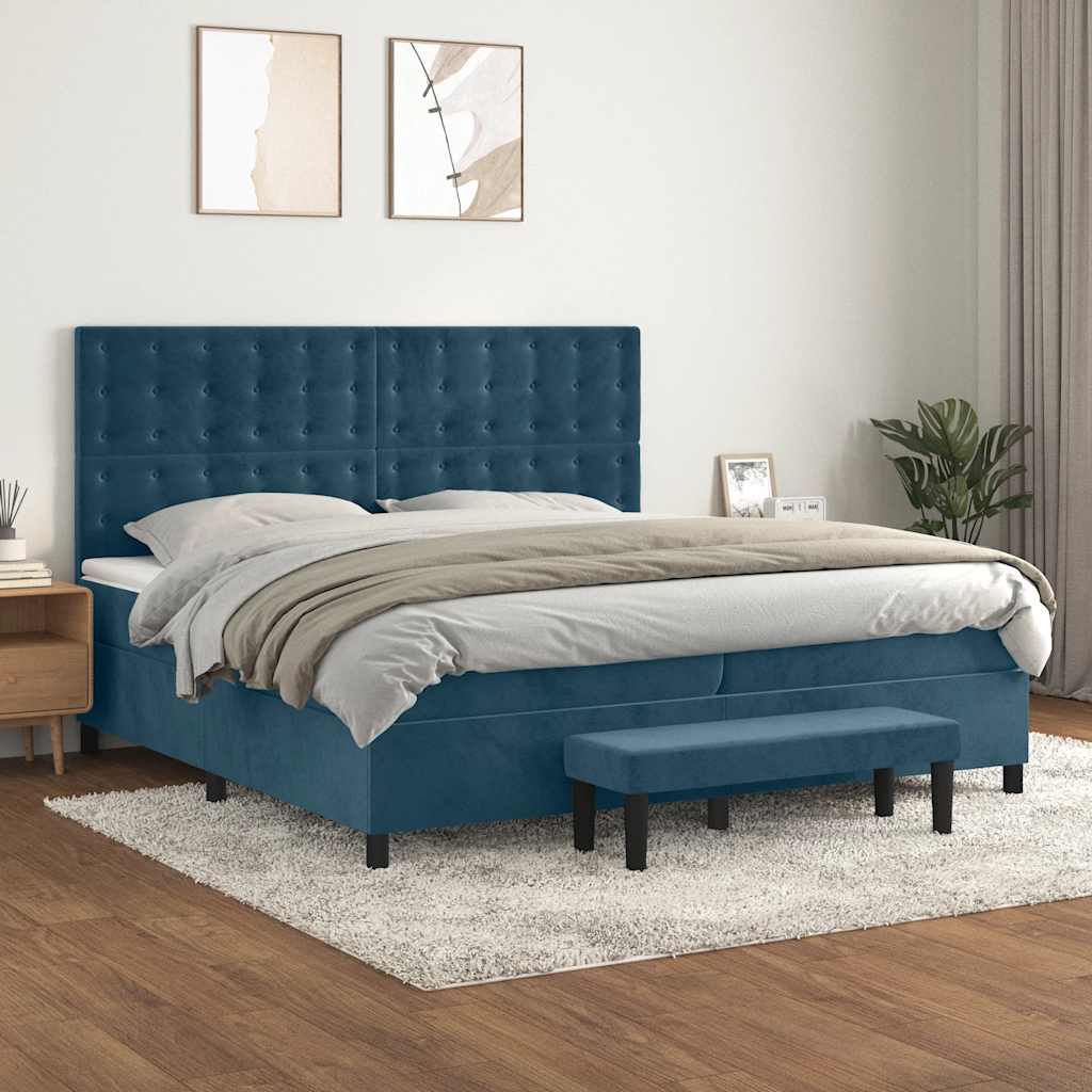 Boxspring met matras fluweel donkerblauw 200x200 cm is nu te koop bij PeponiXL, paradijselijk wonen!