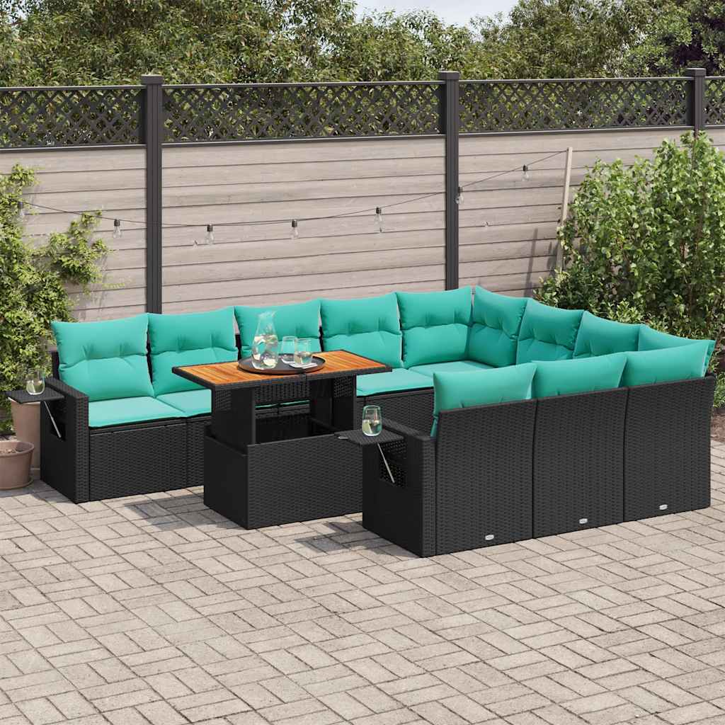 11-delige Loungeset met kussens poly rattan zwart is nu te koop bij PeponiXL, paradijselijk wonen!