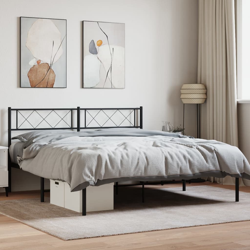 Bedframe met hoofdbord metaal zwart 140x200 cm is nu te koop bij PeponiXL, paradijselijk wonen!