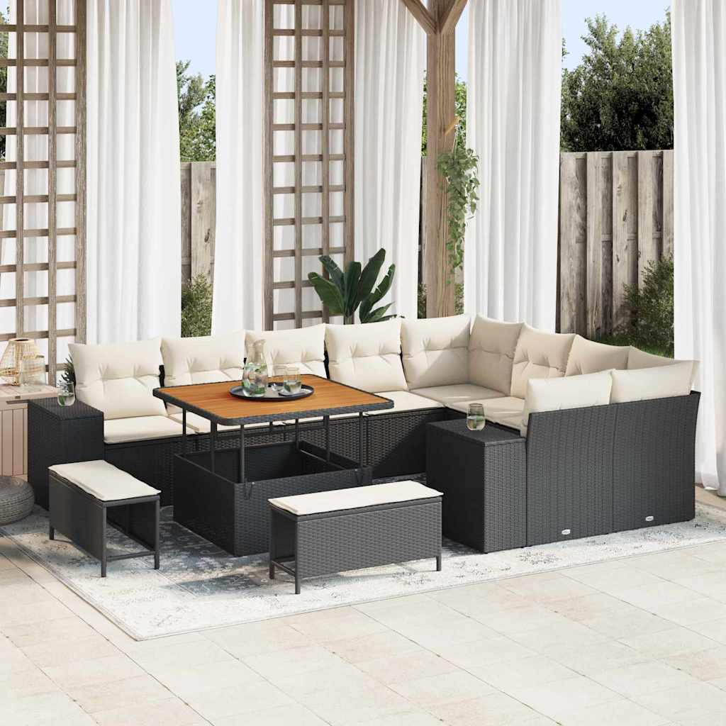 Tuin Sofa Set met kussen 12 pcs Zwart poly rattan is nu te koop bij PeponiXL, paradijselijk wonen!
