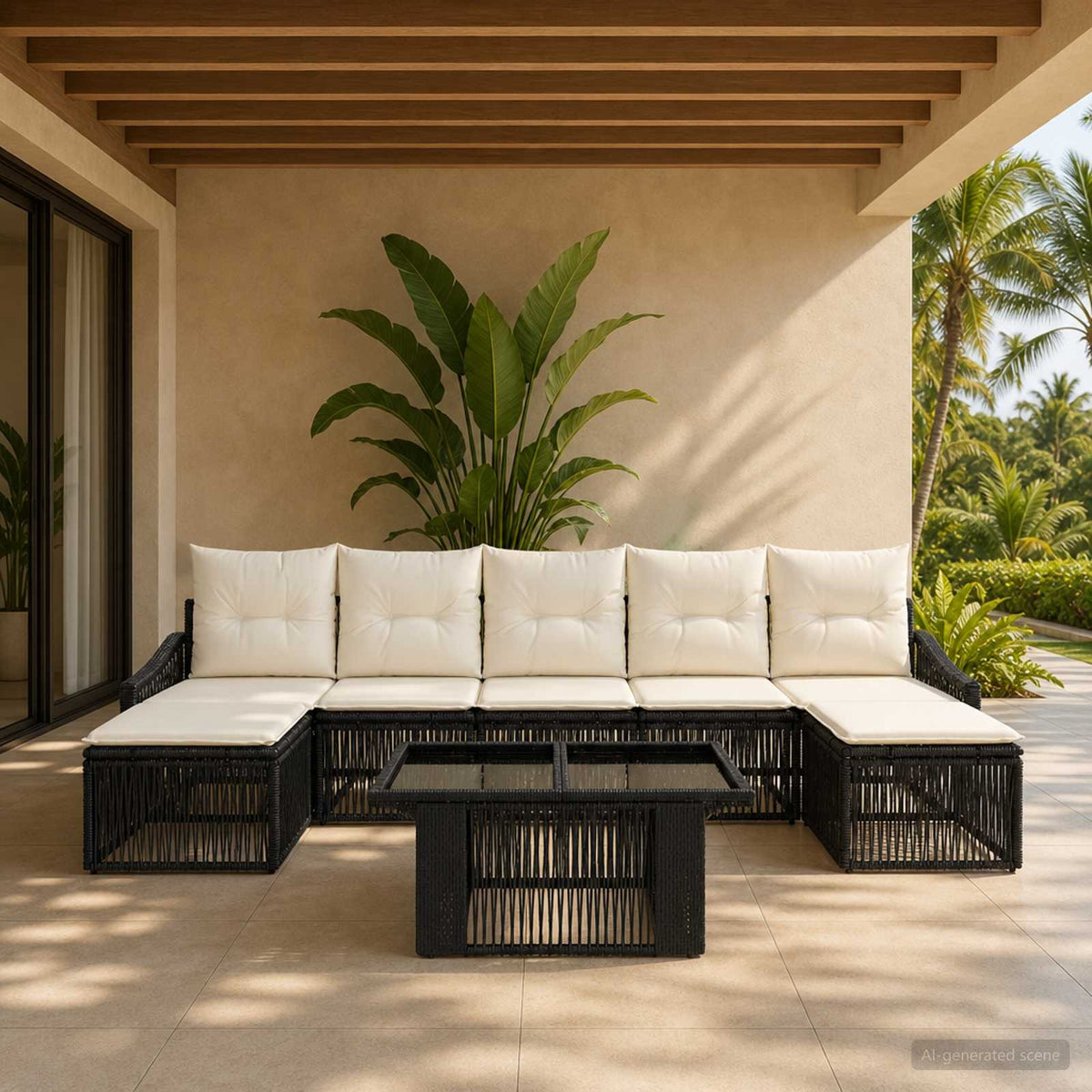 Tuinbankenset 8 st Zwart en Cream Wit poly rattan is nu te koop bij PeponiXL, paradijselijk wonen!
