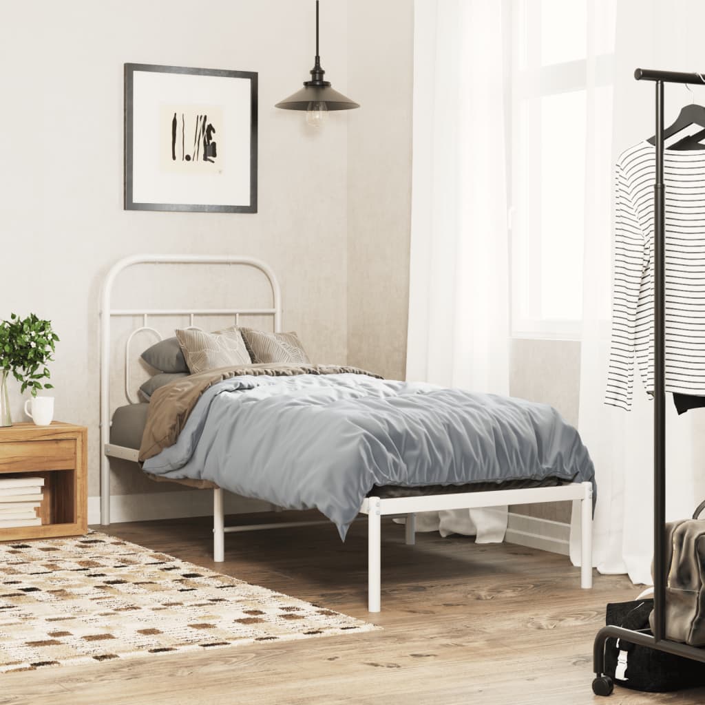 Bedframe met hoofdbord zonder matras metaal wit 75x190 cm is nu te koop bij PeponiXL, paradijselijk wonen!