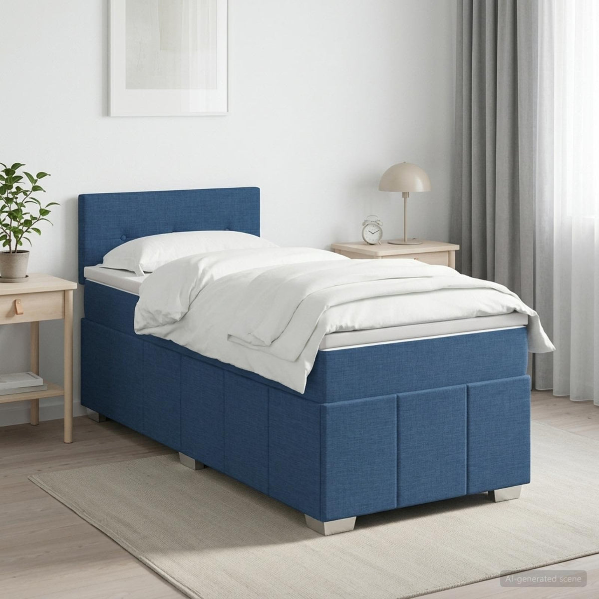 Boxspringbed met matras met hoofdeinde Blauw 90 x 200 cm Stof is nu te koop bij PeponiXL, paradijselijk wonen!