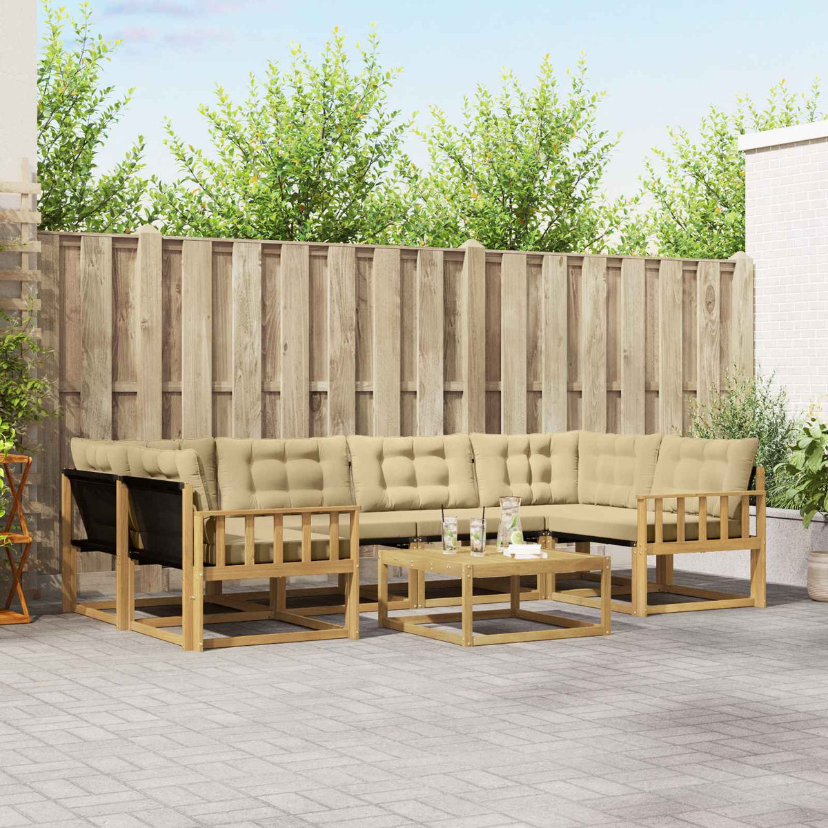 Buiten bankenset 7 pcs Wit en Beige 79 x 79 x 37 cm is nu te koop bij PeponiXL, paradijselijk wonen!