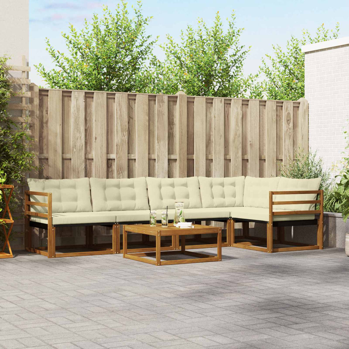 Buiten bankenset met kussen 6 pcs Natuurlijk en Crème is nu te koop bij PeponiXL, paradijselijk wonen!