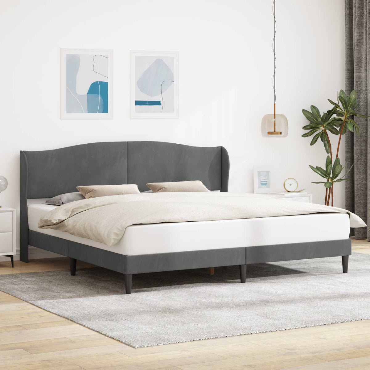 Bedframe met hoofdeinde Donkergrijs 180 x 200 cm Fluweel is nu te koop bij PeponiXL, paradijselijk wonen!