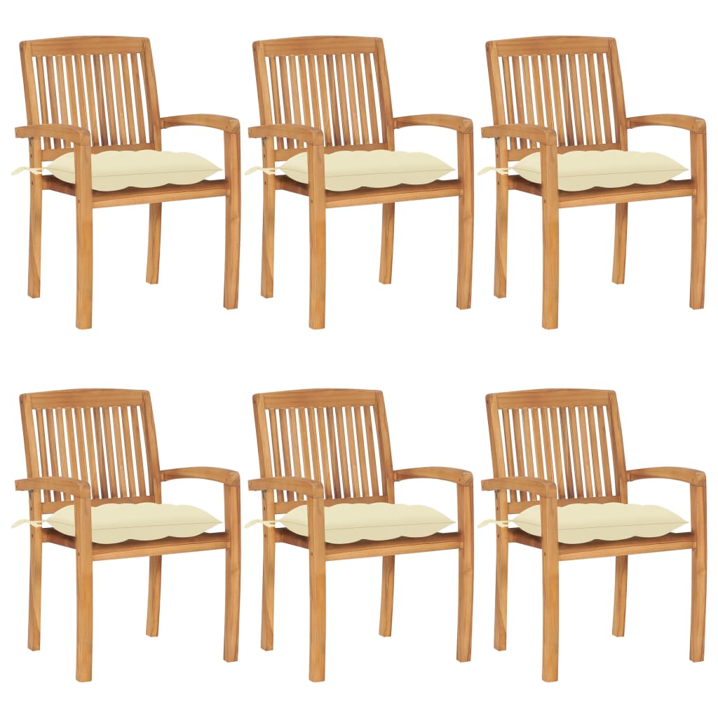 Tuinstoelen stapelbaar 6 st met kussens massief teakhout is nu te koop bij PeponiXL, paradijselijk wonen!