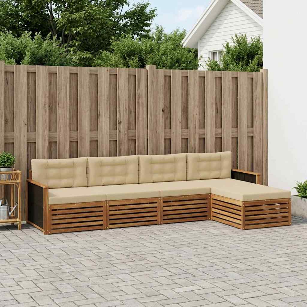 Buiten bankenset met kussen 5 pcs Natuurlijk en Beige Polyester is nu te koop bij PeponiXL, paradijselijk wonen!