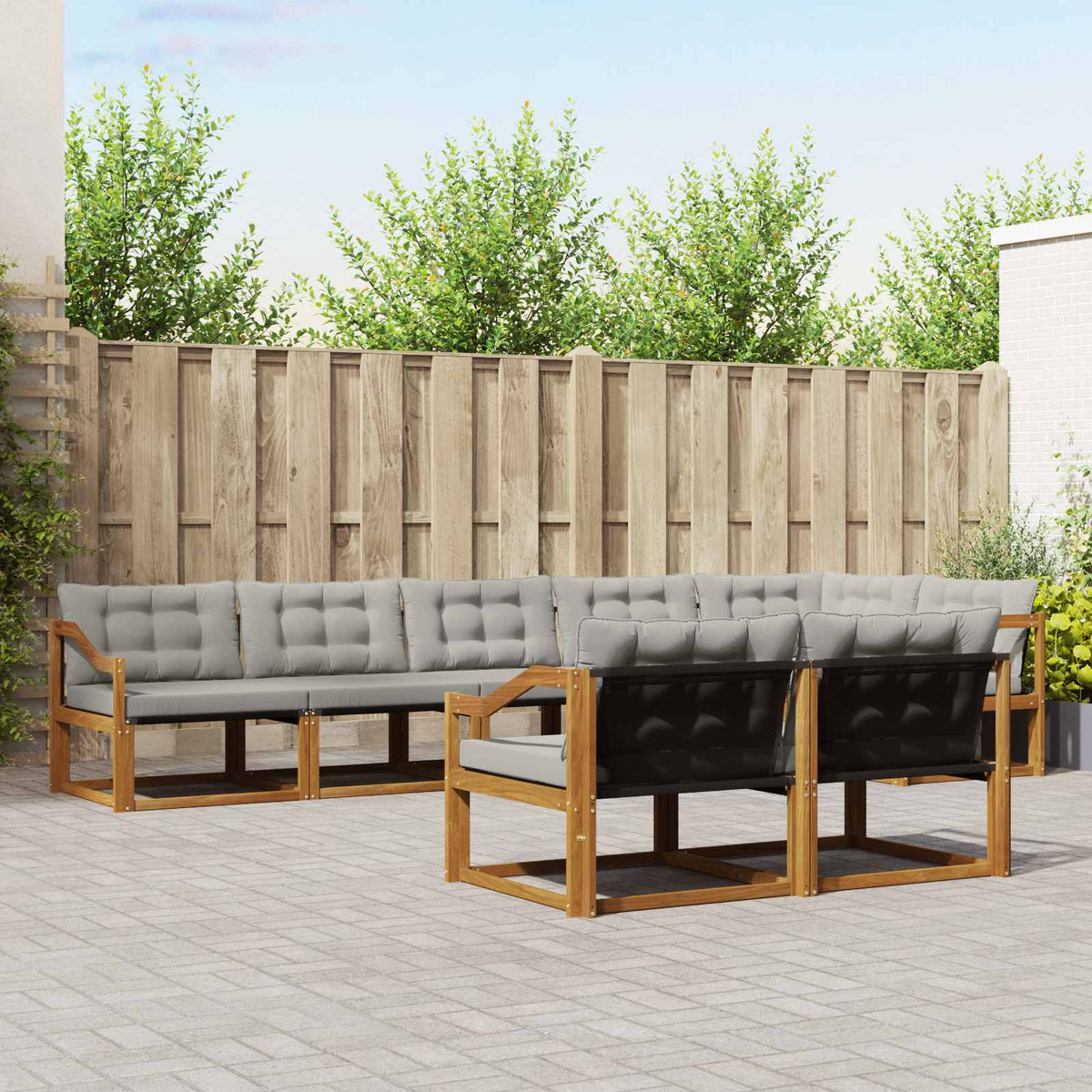 Buiten bankenset met kussen 8 pcs Natuurlijk en Lichtgrijs is nu te koop bij PeponiXL, paradijselijk wonen!