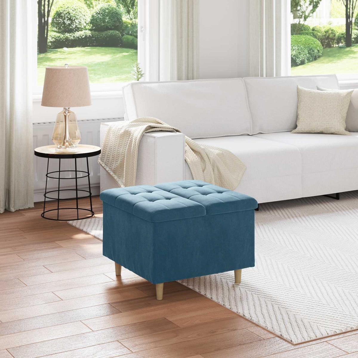 Opslagottoman met kussen Blauw 60 x 60 x 45 cm Fluweel is nu te koop bij PeponiXL, paradijselijk wonen!