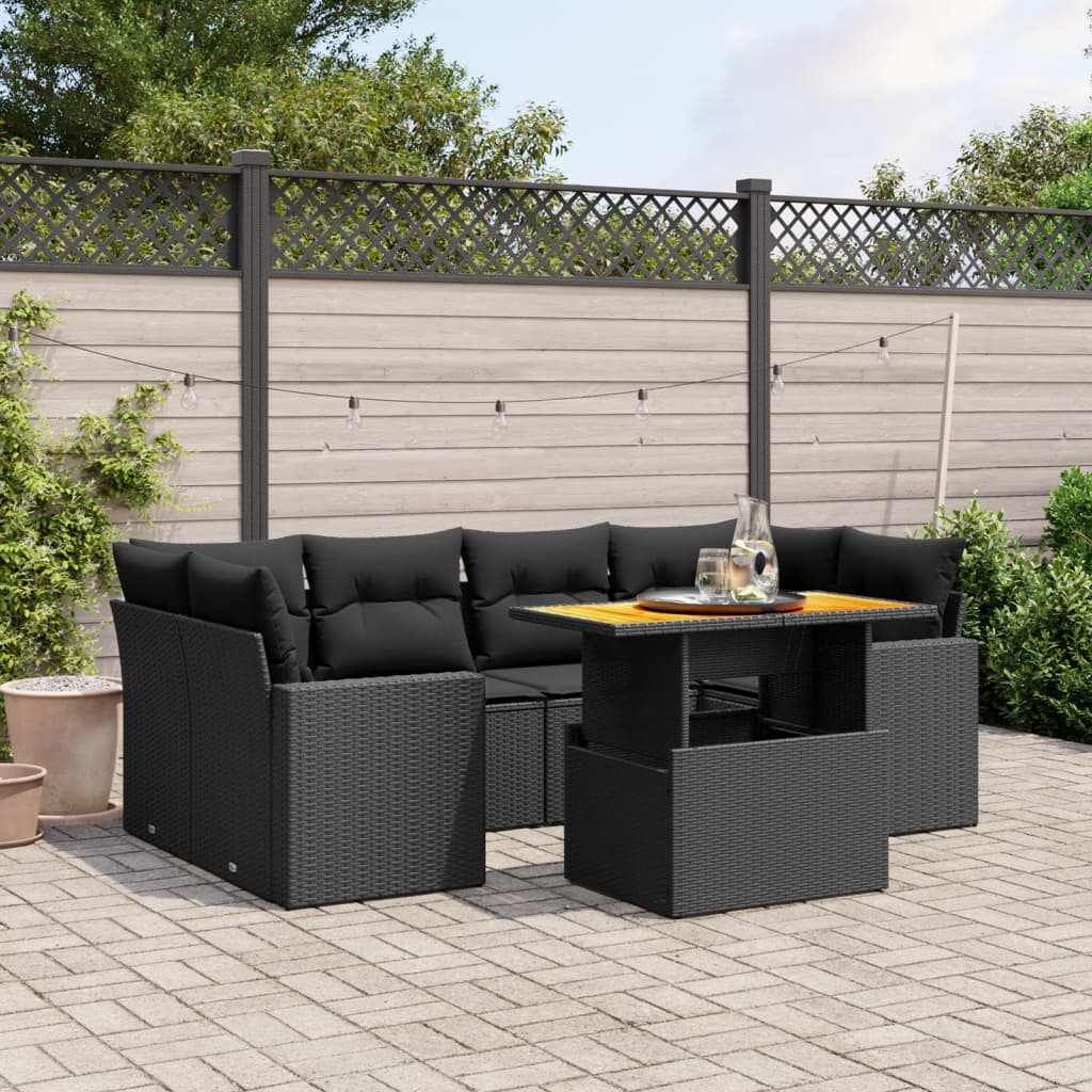 7-delige Loungeset met kussens poly rattan zwart is nu te koop bij PeponiXL, paradijselijk wonen!
