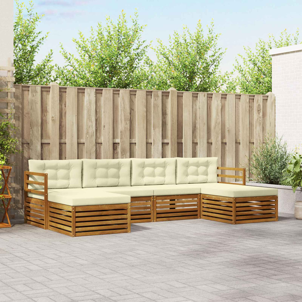 Sofa-Sets 6 pcs Natuurlijk en Crème Massief Acaciahout is nu te koop bij PeponiXL, paradijselijk wonen!