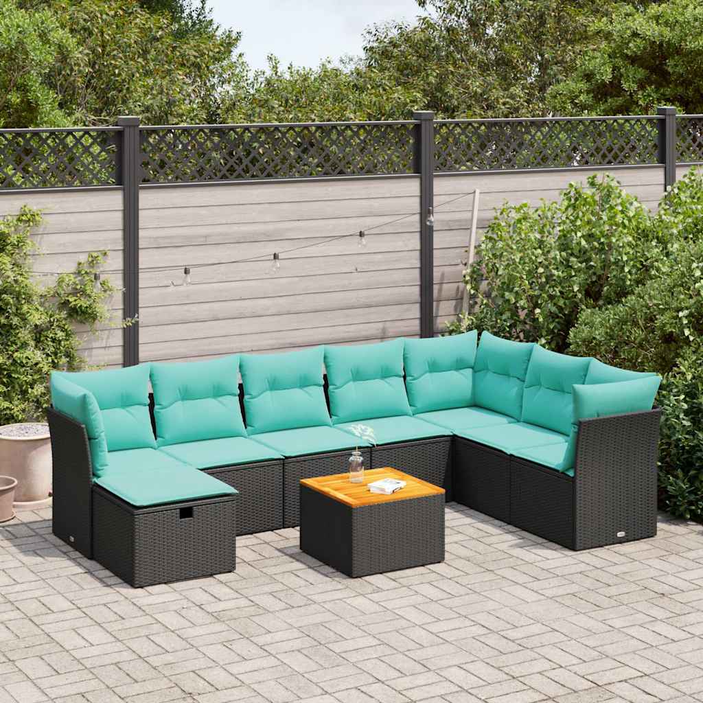 9-delige Loungeset met kussens poly rattan zwart is nu te koop bij PeponiXL, paradijselijk wonen!