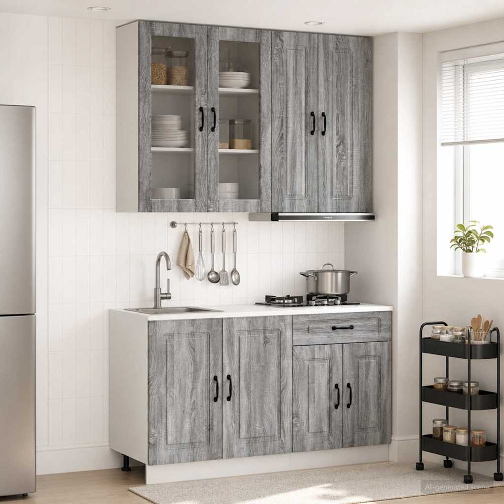 Keukenblok KALMAR 4 pcs Grijs Sonoma Bewerkt hout is nu te koop bij PeponiXL, paradijselijk wonen!