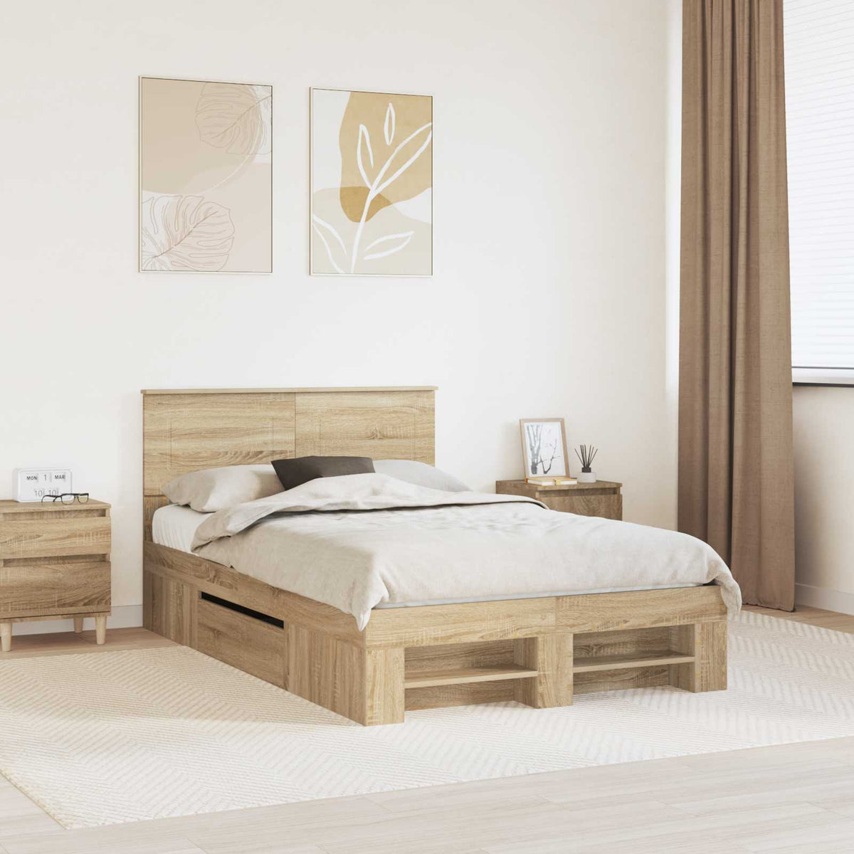 Bedframe met hoofdeinde Sonoma Eiken 120 x 200 cm Bewerkt hout is nu te koop bij PeponiXL, paradijselijk wonen!