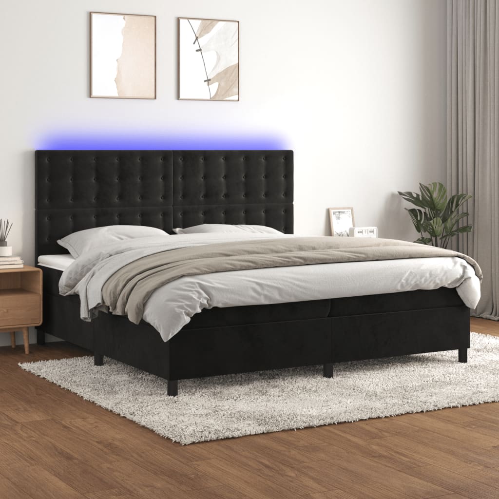 Boxspring met matras en LED fluweel zwart 200x200 cm is nu te koop bij PeponiXL, paradijselijk wonen!