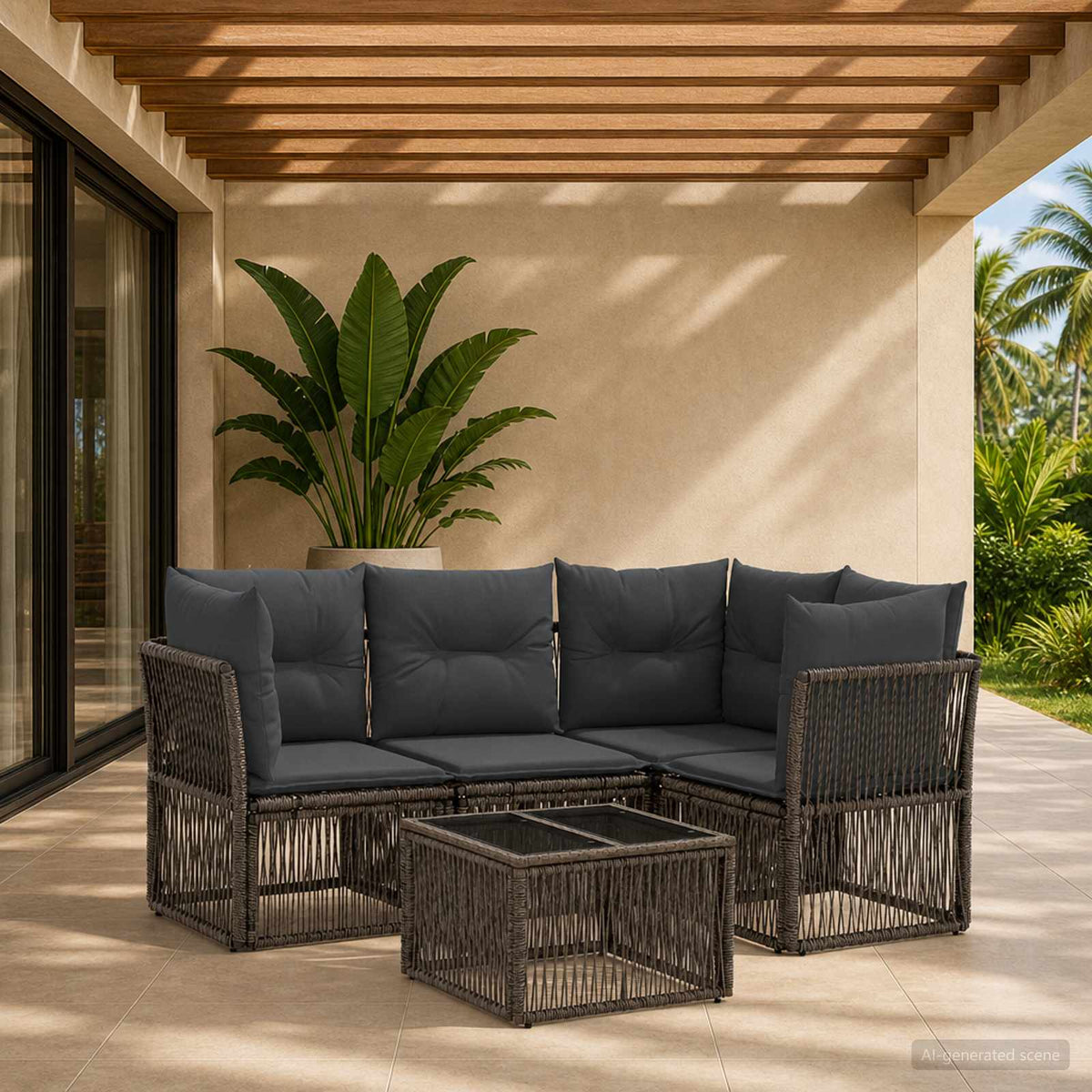 Tuinbankenset 5 pcs Grijs poly rattan is nu te koop bij PeponiXL, paradijselijk wonen!