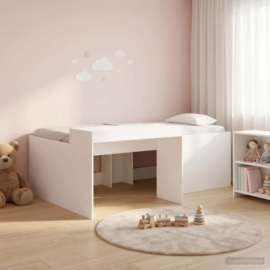 Hoge Bed Frame met Bureau voor Kinderen Wit 75 x 190 cm is nu te koop bij PeponiXL, paradijselijk wonen!