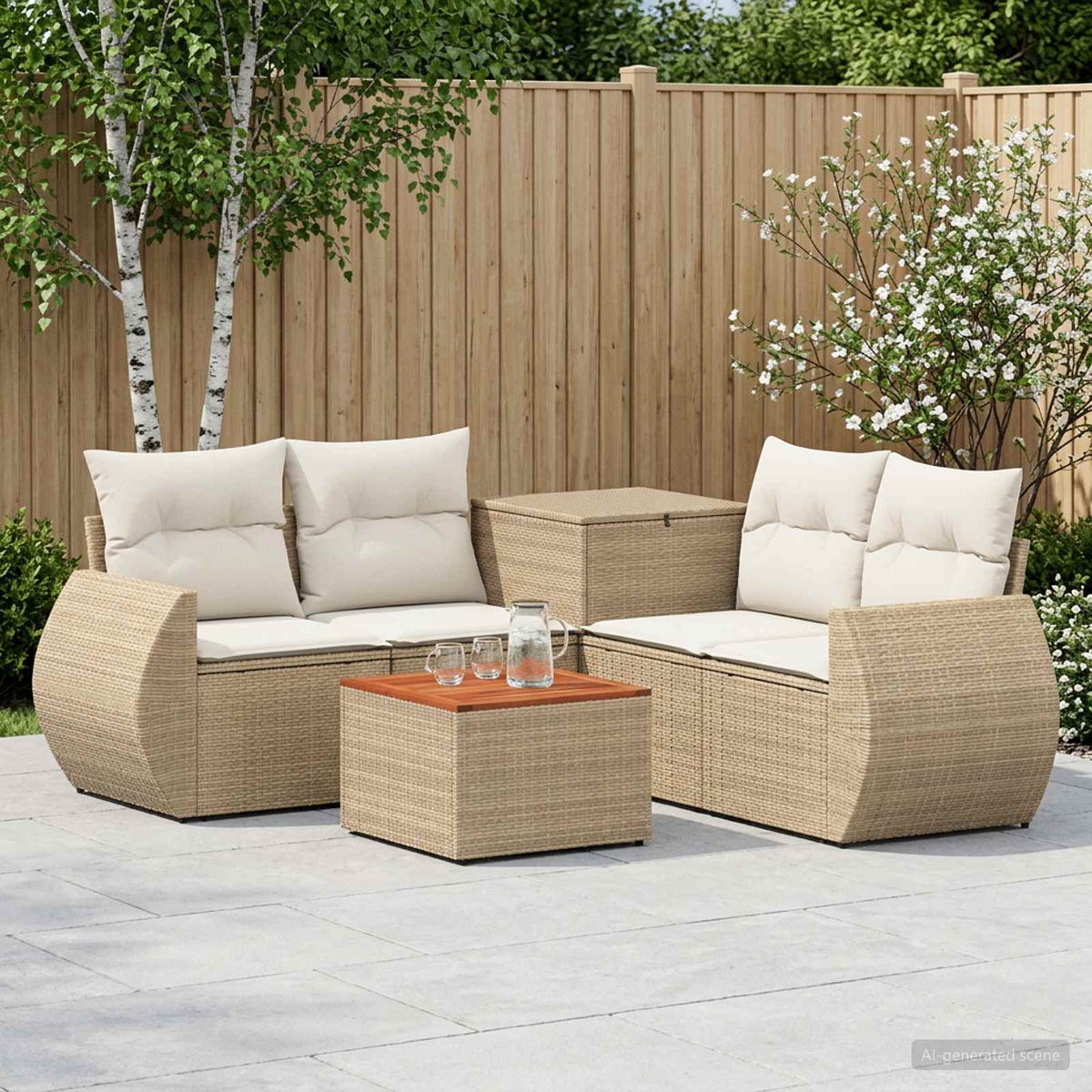 Bankstel 6 st Beige en Crème Wit Poly Rattan en Staal is nu te koop bij PeponiXL, paradijselijk wonen!