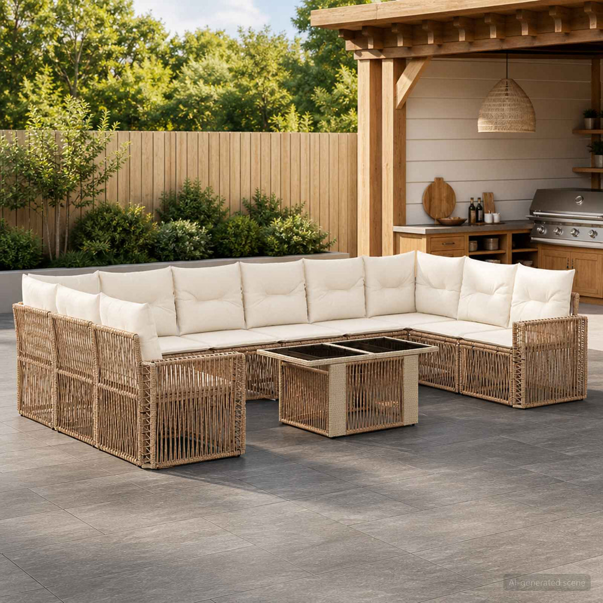 Tuinbankenset 11 st Beige en Crème Wit poly rattan is nu te koop bij PeponiXL, paradijselijk wonen!