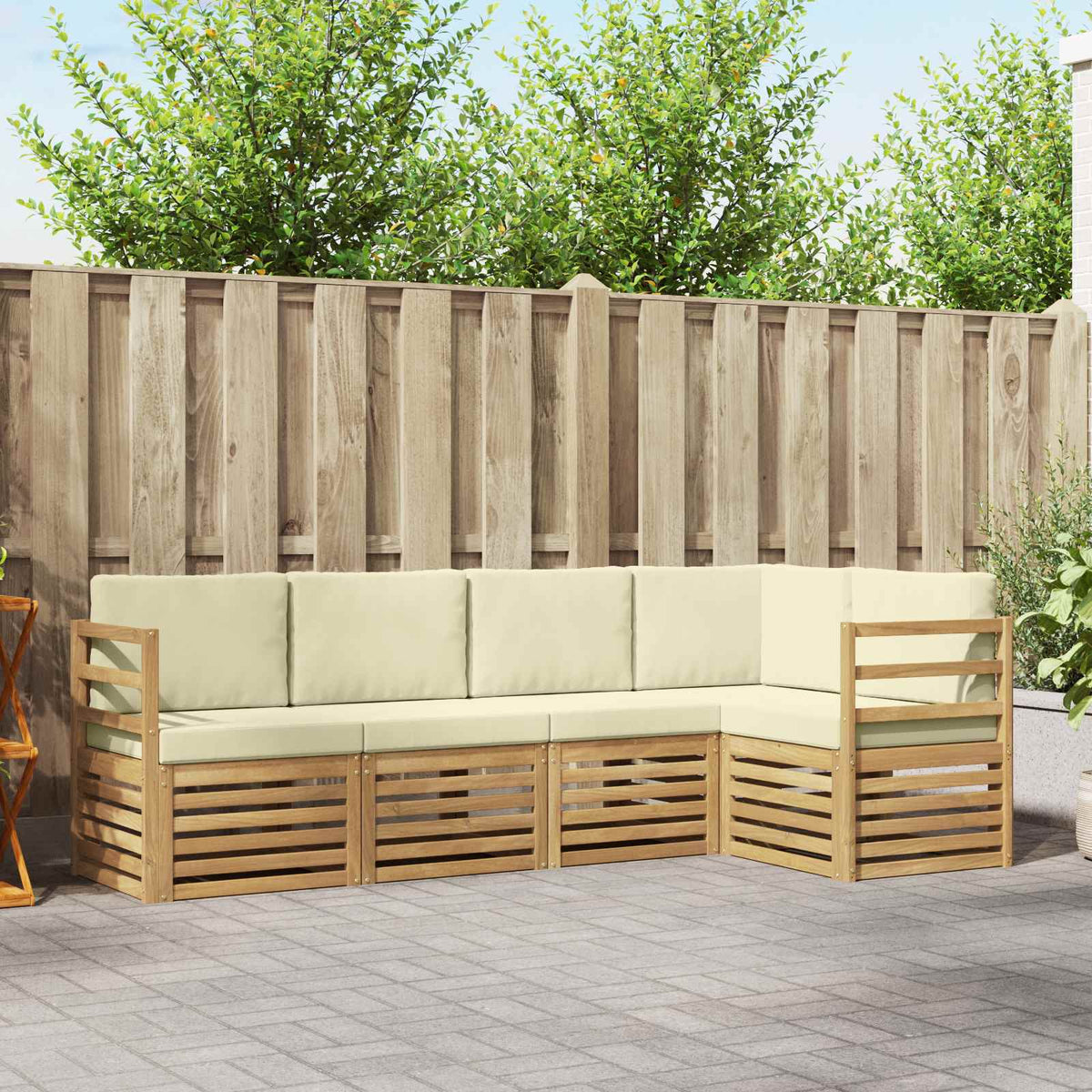 Hoekbank Set 5 pcs Wit en crèmekleurig Massief Acaciahout is nu te koop bij PeponiXL, paradijselijk wonen!