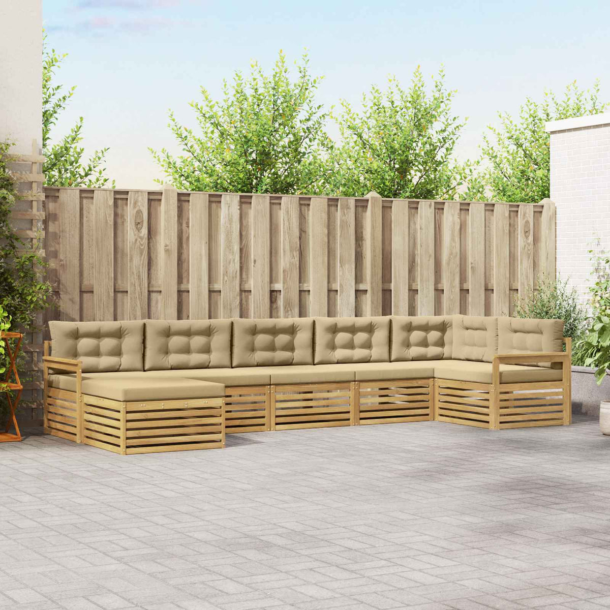 Buiten bankenset met kussen 7 pcs Wit en Beige is nu te koop bij PeponiXL, paradijselijk wonen!