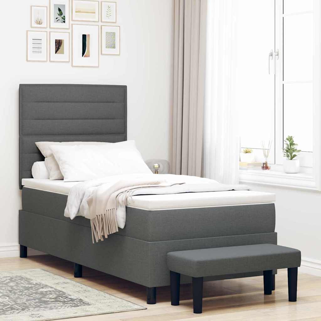 Boxspringbed met hoofdeinde Donkergrijs 100 x 200 cm Stof is nu te koop bij PeponiXL, paradijselijk wonen!
